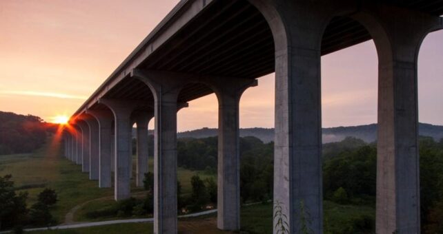 Ohio and Erie Canalway Towpath Trail under the I-80 overpass in Summit County, Ohio | Photo by Bob Callebert