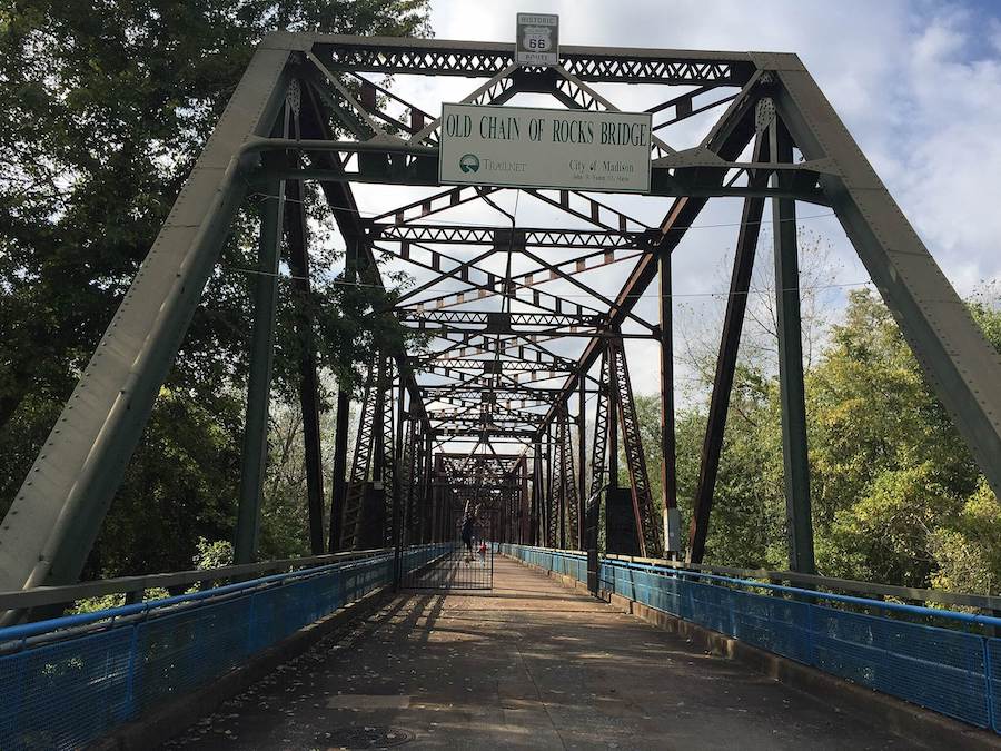 Old Chain of Rocks Bridge connecting Madison, Illinois, to St. Louis, Missouri | Photo by TrailLink user hickok23