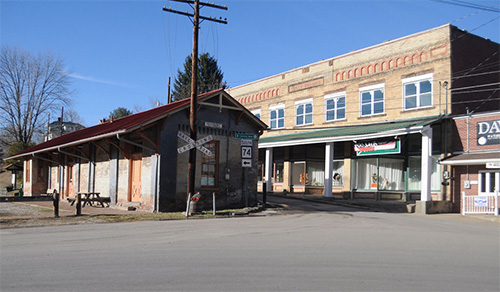 Pennsboro railroad depot (one of three depots along the rail-trail), built in the late 1800s | Photo by neshachan | Used by permission.