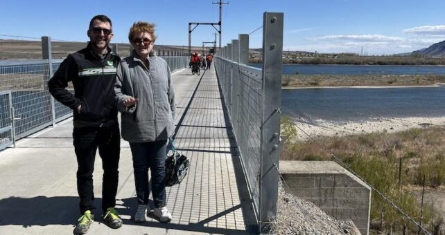 RTC staffers Kevin Belle and Marianne Wesley Fowler at the opening of the Beverly Bridge along the Palouse to Cascades State Park Trail in Washington | Photo courtesy Kevin Belle