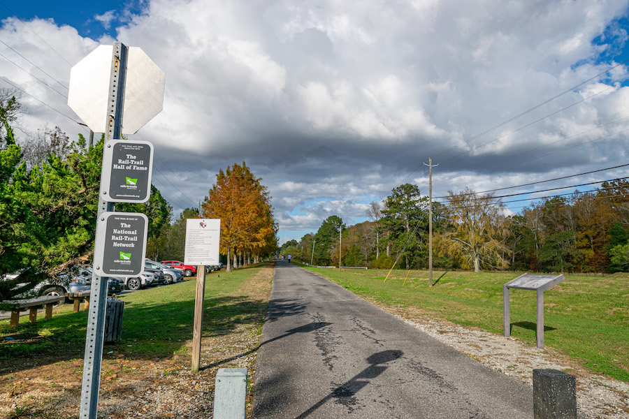 Rails-to-Trails Conservancy Hall of Fame sign along Chief Ladiga Trail | Photo by Ed Coleman