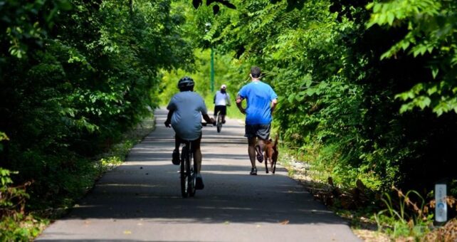 Running and biking on the popular Shelby Farms Greenline | Photo courtesy Shelby Farms Park Conservancy