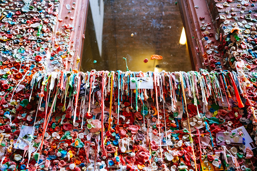 Seattle gum wall along the Elliott Bay Trail in Washington | Photo by marroyo12 via Flickr | CC BY 2.0