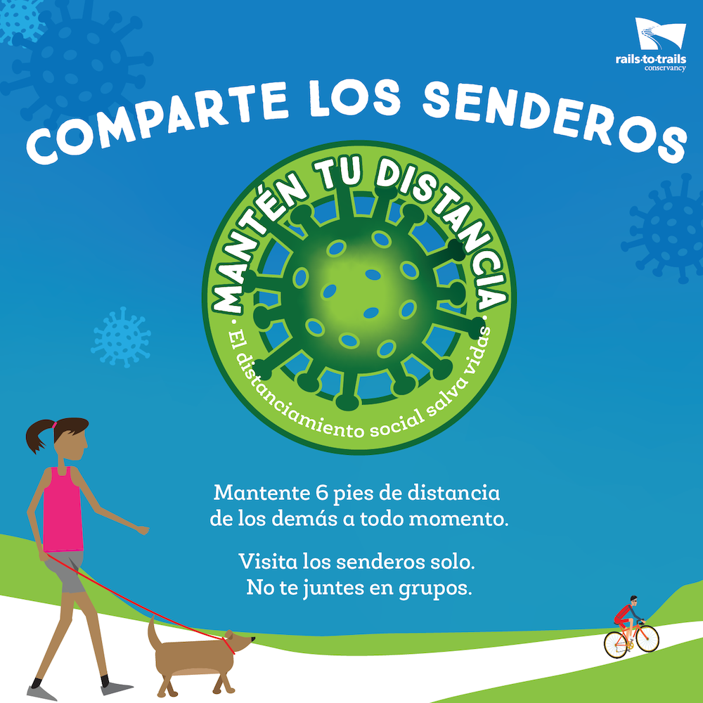 Share the Trail “Keep Your Distance graphic in Spanish by RTC