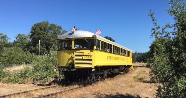 Skunk Train passing on Willits Rail-Trail | Photo by Laura Cohen