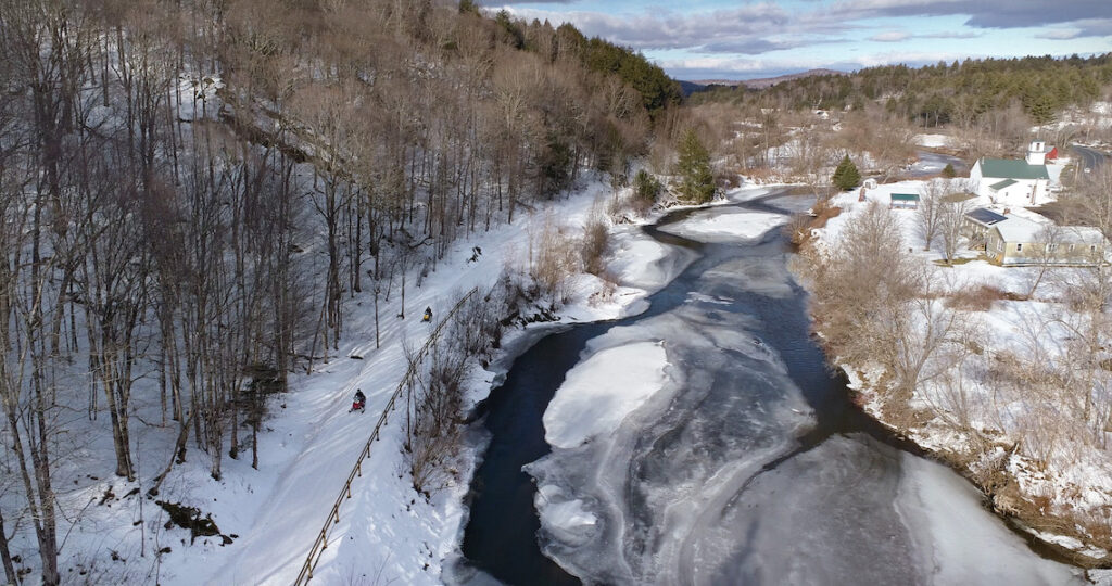 Snowmobilers on Vermont's Lamoille Valley Rail Trail | Photo courtesy Vermont Agency of Transportation