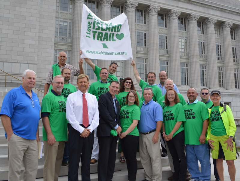 Speakers at a rally for the Rock Island Trail in Missouri | Photo by Brandi Horton