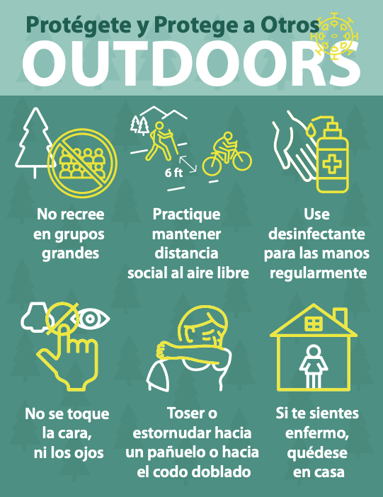 Stay Healthy Outdoors Spanish graphic by PA Dept. of Conservation and Natural Resources
