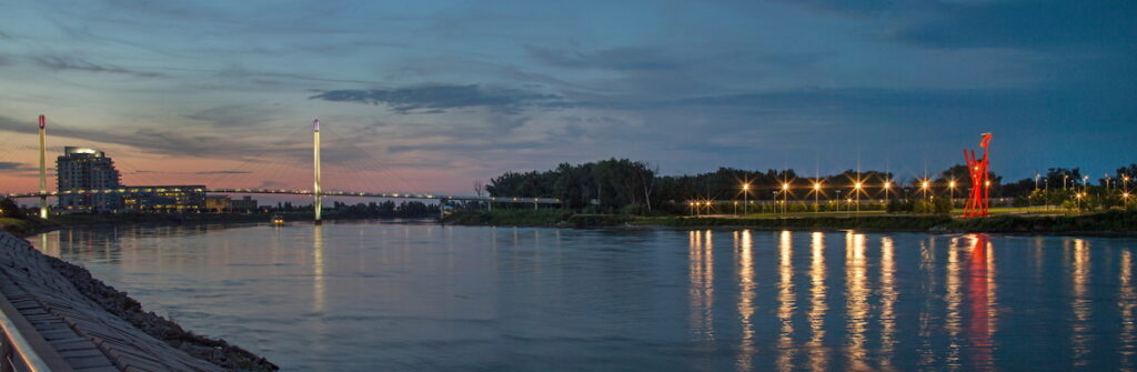 The Bob Kerrey Bridge connects the Omaha and Council Bluffs riverfronts | Photo by Tom Kessler, courtesy Iowa West Foundation