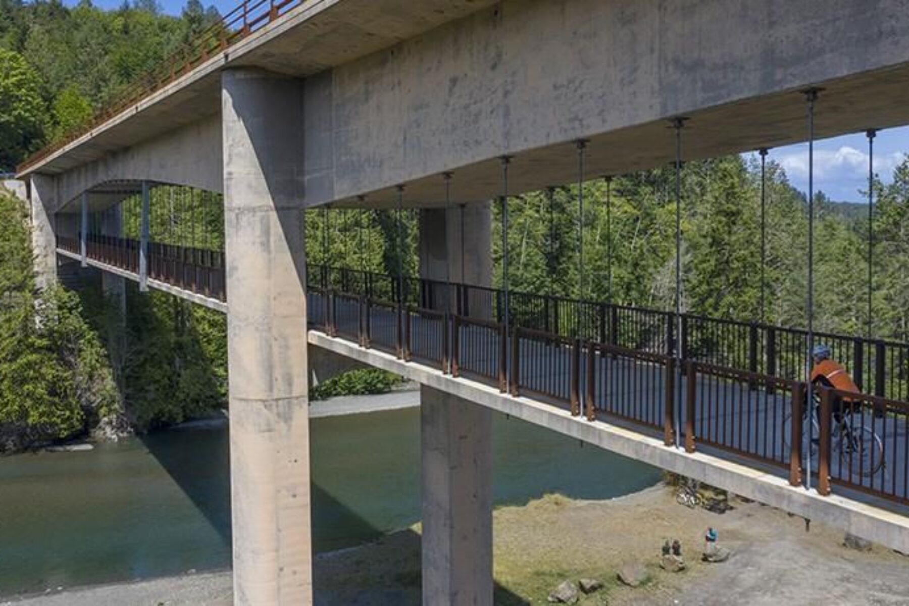 The Elwha River Bridge in Port Angeles along the Olympic Discovery Trail has two decks—one for vehicles and one (below it) for pedestrians and bicyclists. | Photo by John Gussman