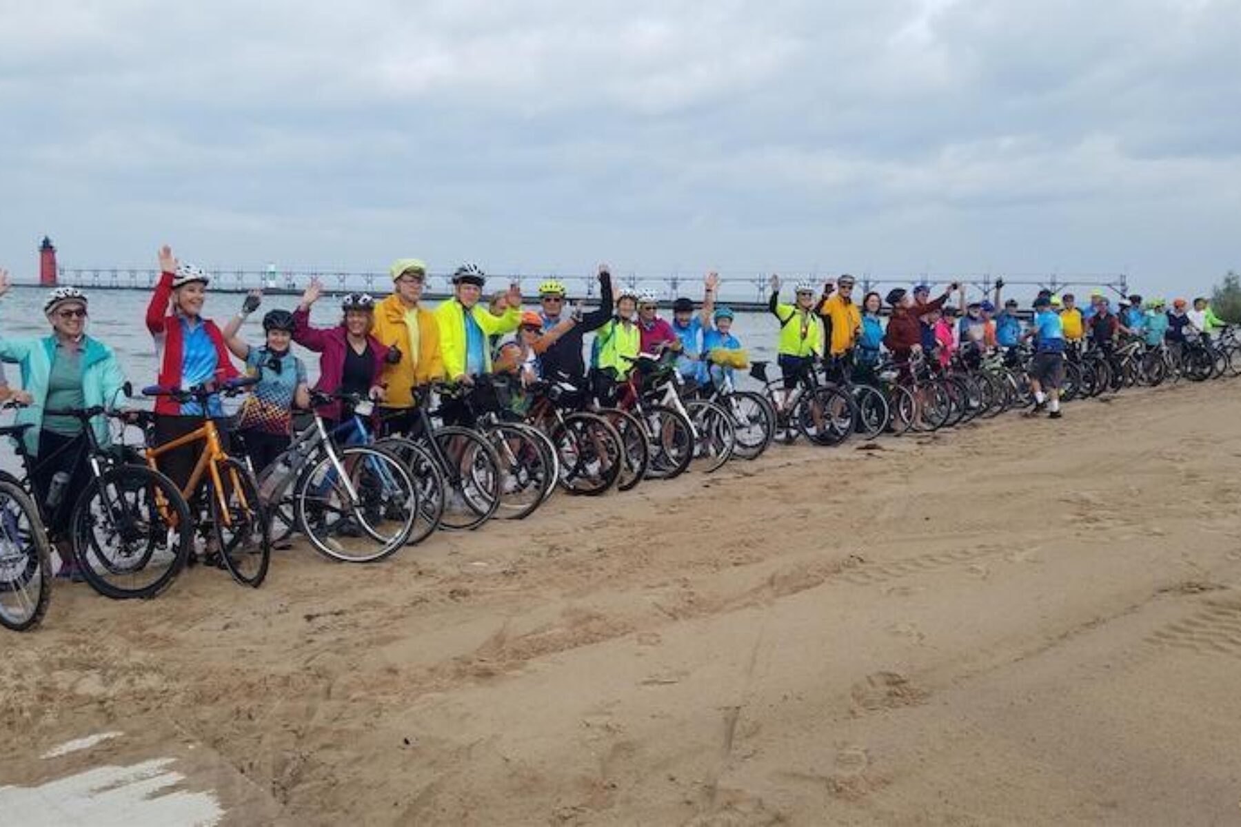 The inaugural Great Lake-to-Lake Trail ride along Kal-Haven Trail Sesquicentennial State Park | Photo by Jeff Green, TrailLink user jeffinbville