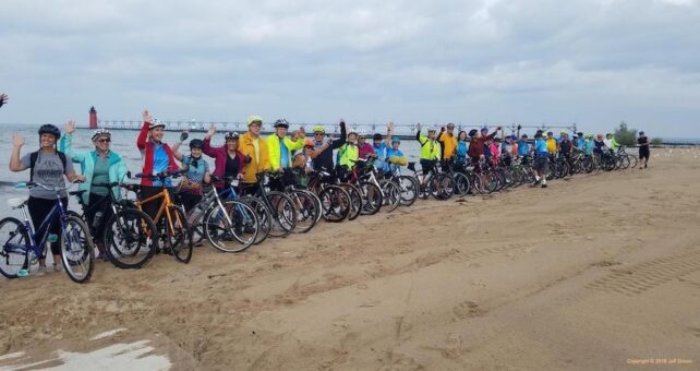 The inaugural Great Lake-to-Lake Trail ride along Kal-Haven Trail Sesquicentennial State Park | Photo by Jeff Green, TrailLink user jeffinbville