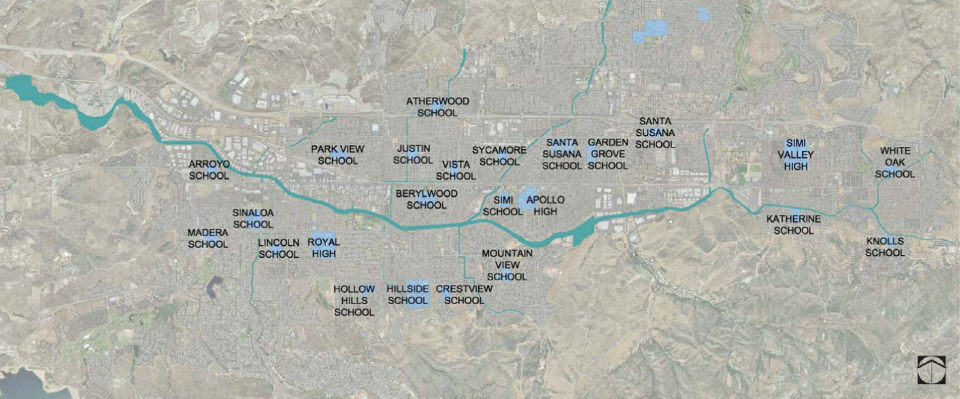 There are 24 public schools within 2 miles of the Simi Valley Arroyo Simi Greenway Bike Trail. | Courtesy City of Simi Valley and Rancho Simi Recreation & Park District