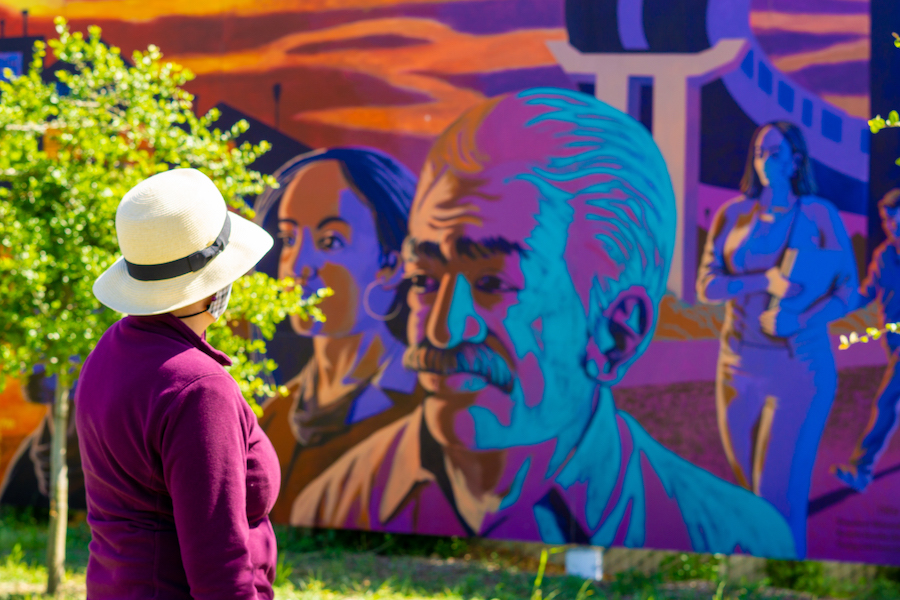 Toward the eastern end of the Richmond Greenway at the Pullman Portal is a mural celebrating Richmond’s frontline workers.