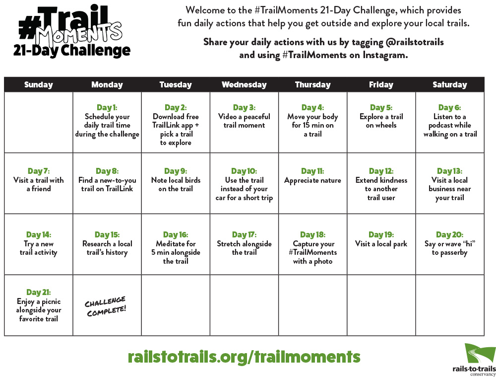 #TrailMoments 21-Day Challenge Calendar | Courtesy RTC