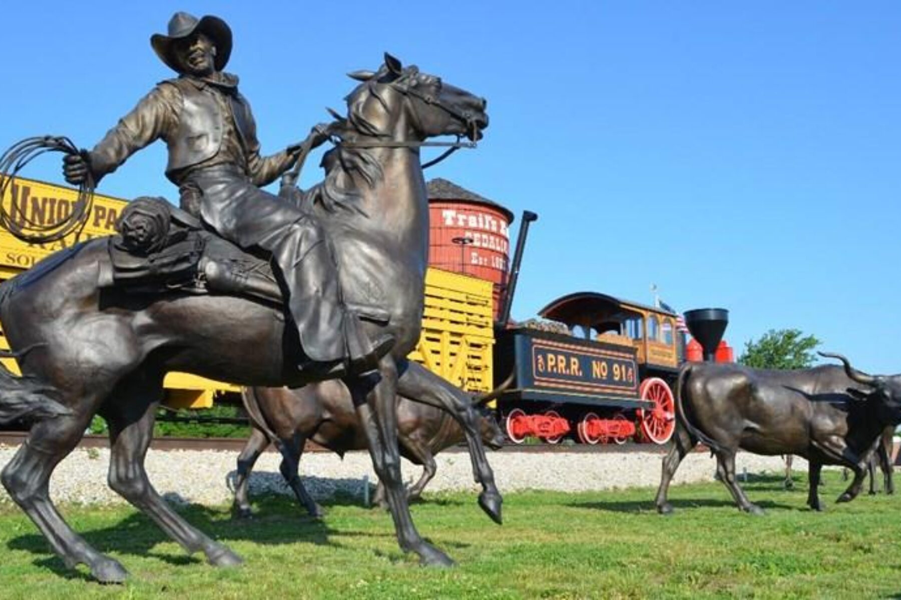 Trail's End Monument in Sedalia, 35 miles east of the Katy Trail's western end in Clinton, celebrating Sedalia's history as the first cow town | Photo by Danielle Taylor