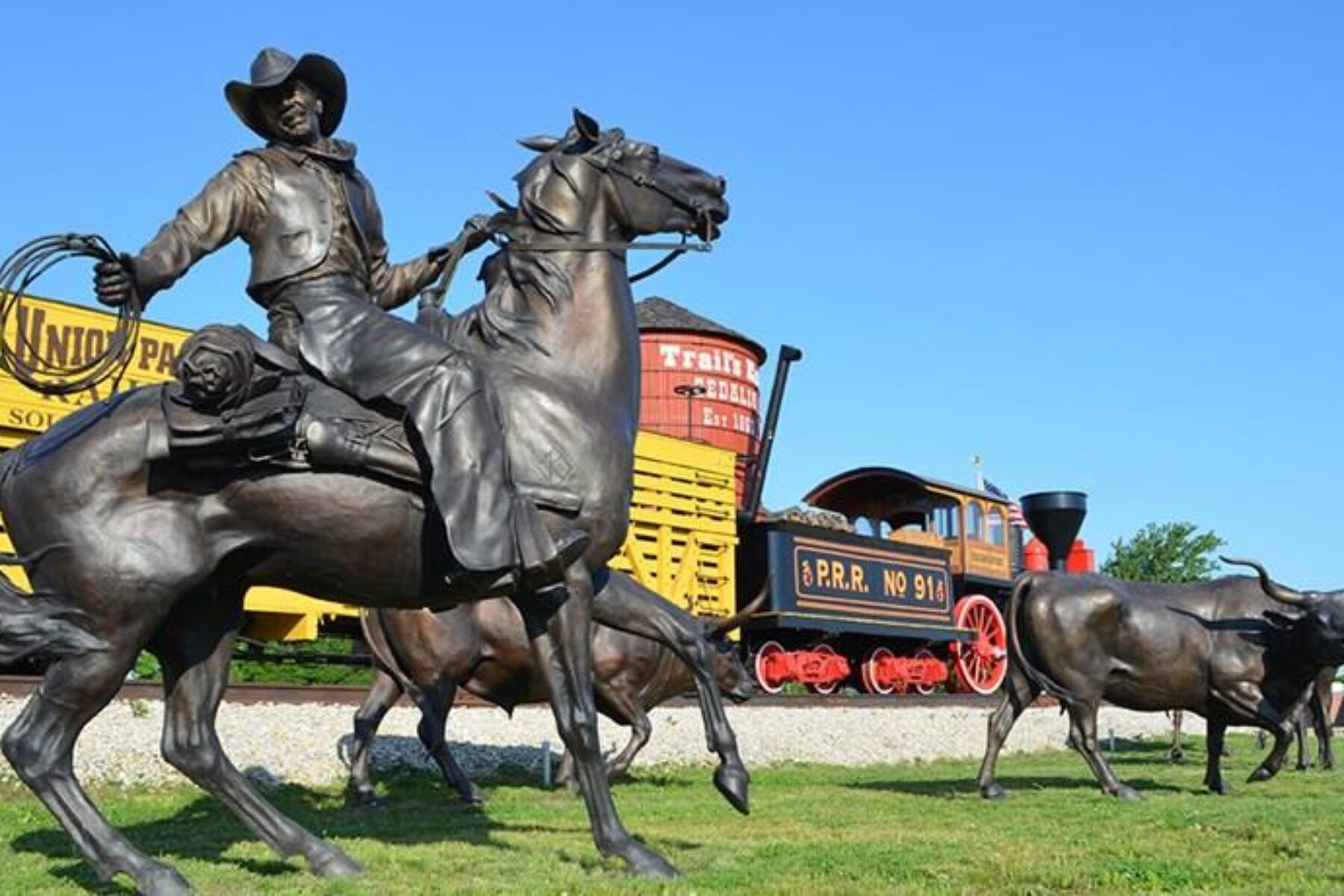Trail's End Monument in Sedalia, 35 miles east of the Katy Trail's western end in Clinton, celebrating Sedalia's history as the first cow town | Photo by Danielle Taylor