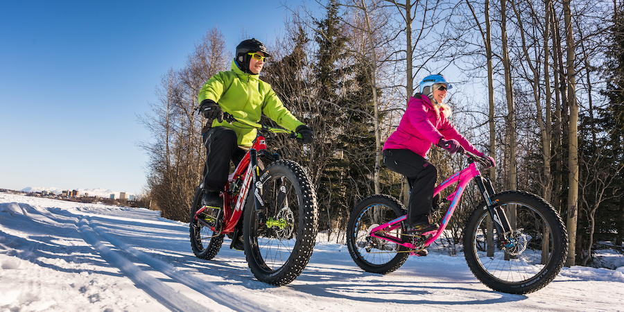 Two fat-tire bikers on Tony Knowles Coastal Trail | Photo by Jody O. Photos, courtesy Visit Anchorage
