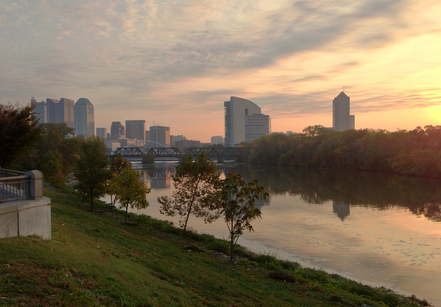 View of the Columbus skyline along the Ohio To Erie Trail | Photo by Susan Sharpless Smith