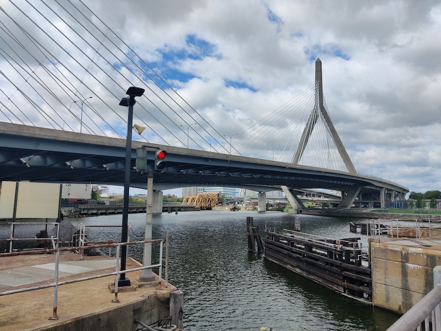View of the Zakim Bunker Hill Memorial Bridge from the B2B route in Charlestown, Massachusetts | Photo by Chris Roop