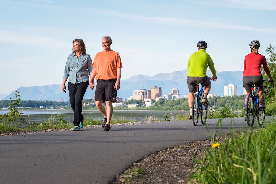 Walkers and bikers on Tony Knowles Coastal Trail | Photo by Jody O. Photos, courtesy Visit Anchorage