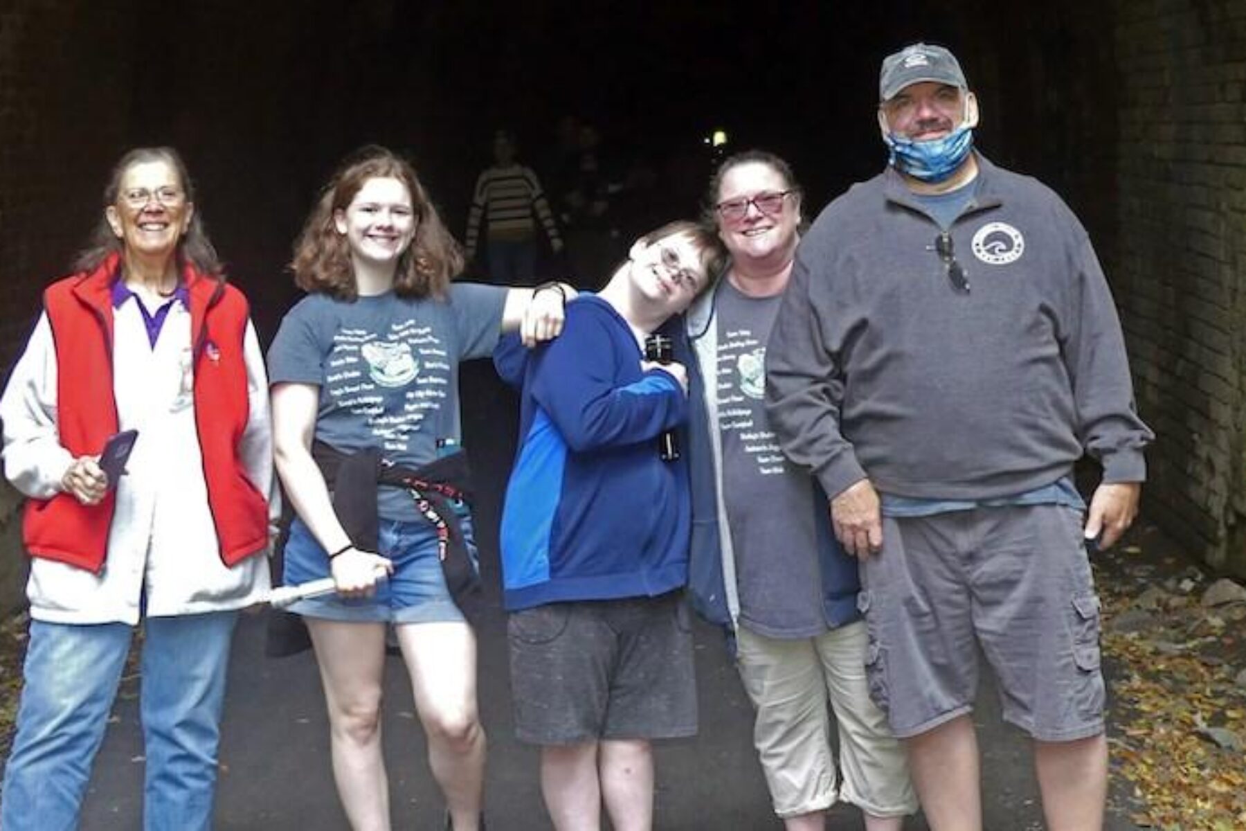 Will Oldaker (far right) and his family drove hours to experience the Blue Ridge Tunnel in Virginia; traveling with him (left to right) were his mother Lyn Oldaker, his children Traci and Riley, and his wife Beth. | Photo by Nancy Sorrells