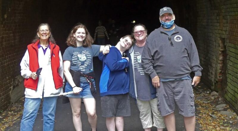 Will Oldaker (far right) and his family drove hours to experience the Blue Ridge Tunnel in Virginia; traveling with him (left to right) were his mother Lyn Oldaker, his children Traci and Riley, and his wife Beth. | Photo by Nancy Sorrells