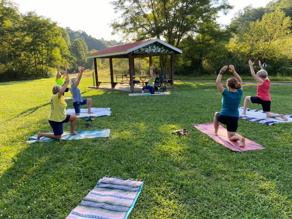 Yoga at the Masontown trailhead along the Deckers Creek Trail | Courtesy Preston County Parks and Recreation