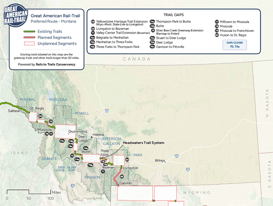 2025 Great American Rail-Trail Route through Montana