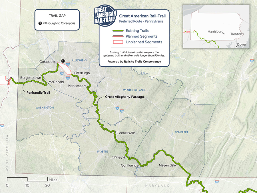 2025 Great American Rail-Trail Route through Pennsylvania