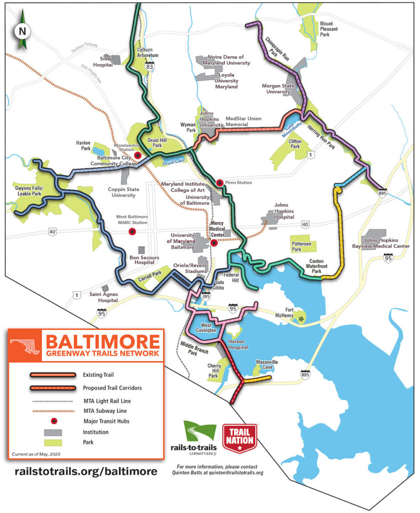 Baltimore Greenway Trails Network map (updated 2023) by RTC