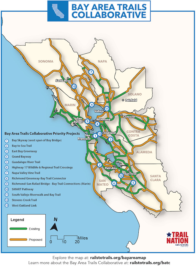 Bay Area Trails Collaborative Priority Projects map by RTC
