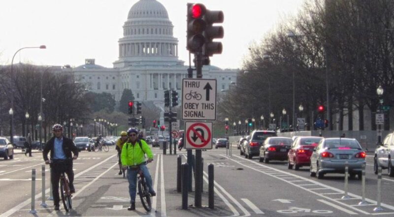Bicyclist near Capitol Building - Photo courtesy D.C. Department of Transportation