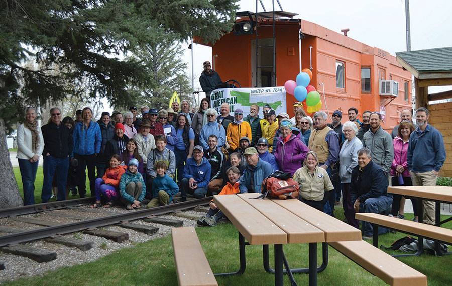 Celebrating the announcement of the Great American Rail-Trail route in Three Forks, Montana | Photo courtesy Three Forks Voice