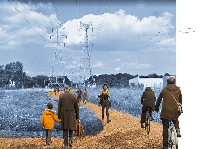 Concept rendering depicts BGE Utility Corridor as another key component of the Greenways eastside connection. | Courtesy of Fred Lippert