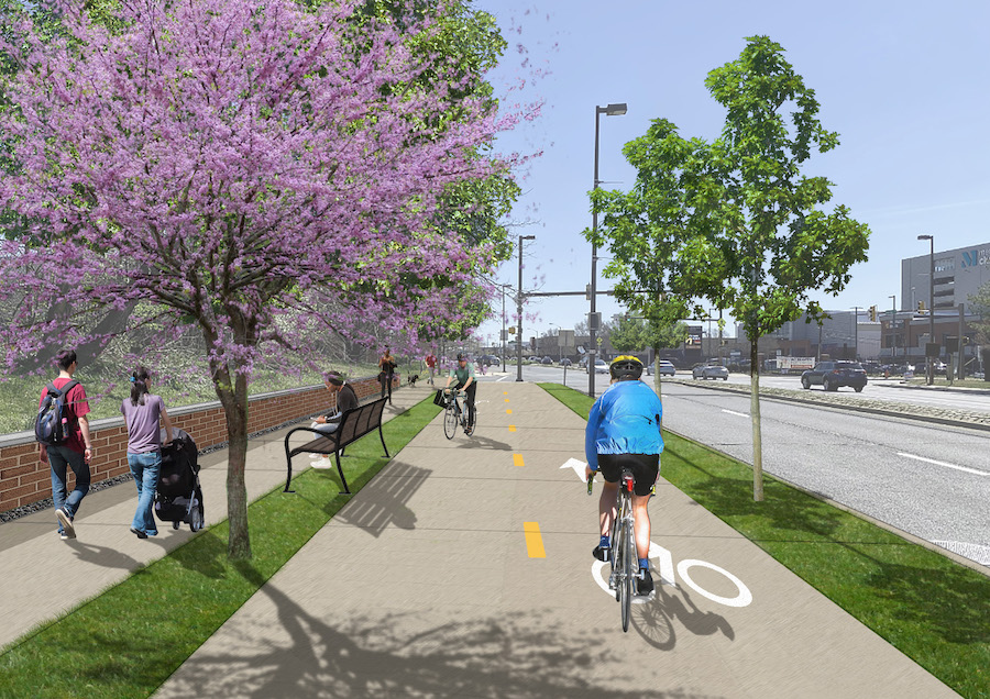 Concept rendering depicts future shared-use path along Boston Street. | Courtesy RTC