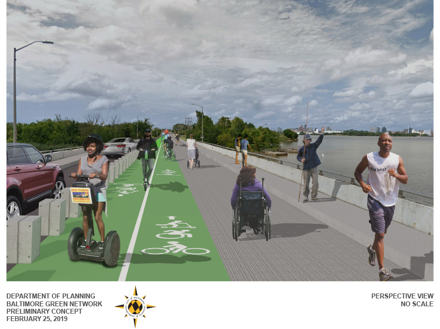 Concept rendering depicts future shared-use path along South Havover Street. | Courtesy of Baltimore City