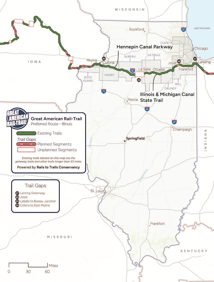 Great American Rail-Trail Route Assessment 2024 Illinois map