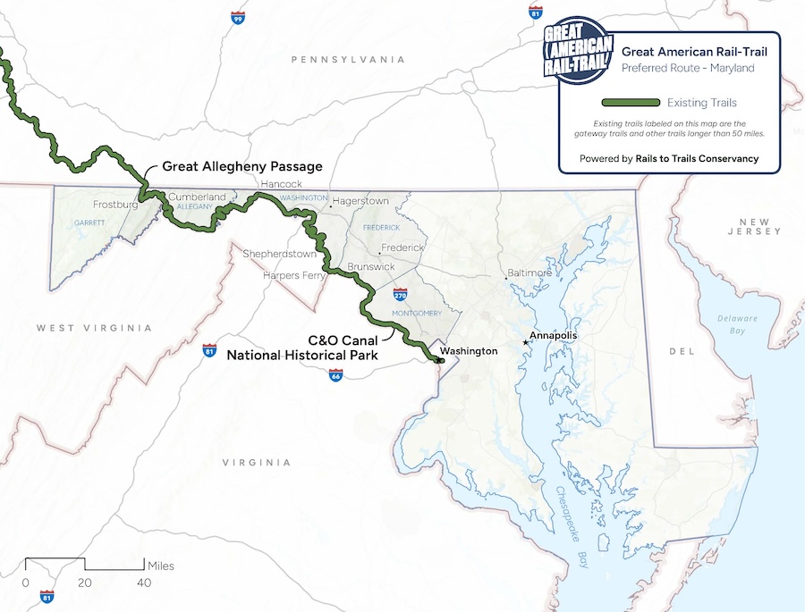 Great American Rail-Trail Route Assessment 2024 Maryland map