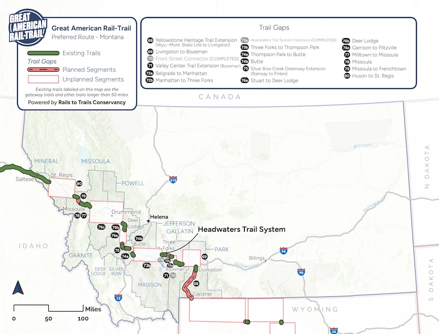 Great American Rail-Trail Route Assessment 2024 Montana map