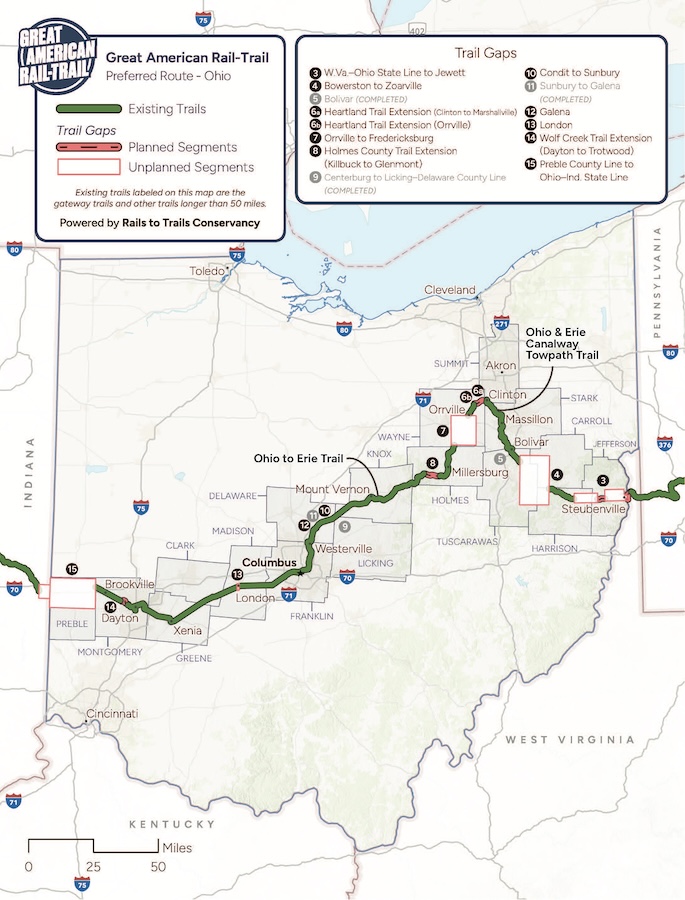 Great American Rail-Trail Route Assessment 2024 Ohio map