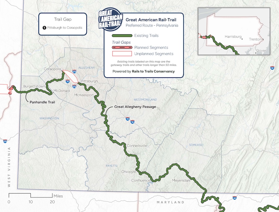 Great American Rail-Trail Route Assessment 2024 Pennsylvania map