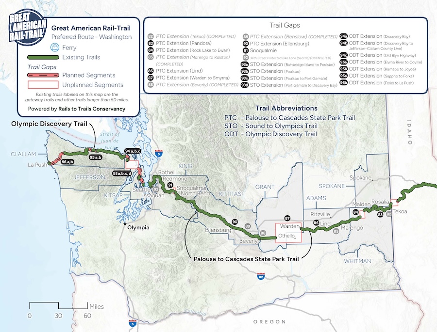Great American Rail-Trail Route Assessment 2024 Washington map