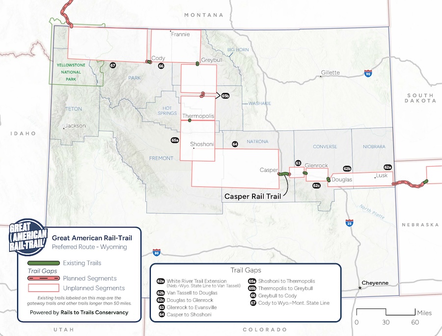 Great American Rail-Trail Route Assessment 2024 Wyoming map