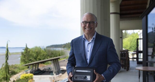 Governor Jay Inslee is the 2023 Rail-Trail Champion | Photo by Jesse Majors