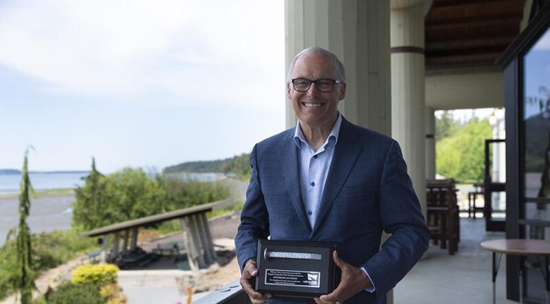 Governor Jay Inslee is the 2023 Rail-Trail Champion | Photo by Jesse Majors