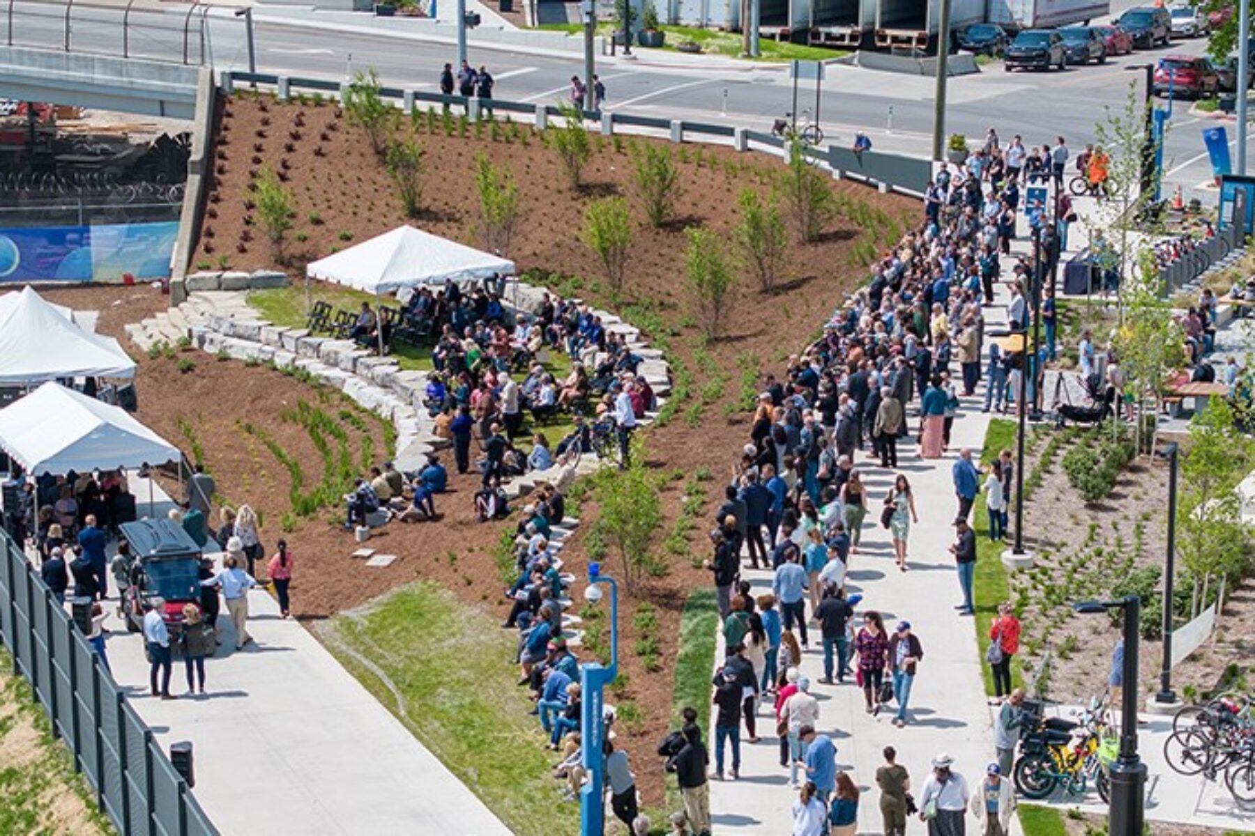 Large crowd celebrating the opening of Michigan's southwest greenway