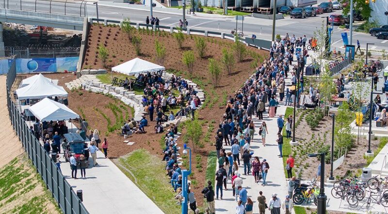 Large crowd celebrating the opening of Michigan's southwest greenway