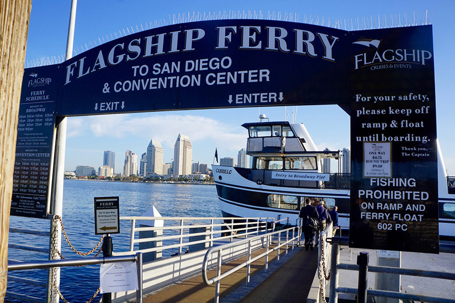 The Flagship Ferry at the Coronado Ferry Landing on Coronado Island. The ferry carries users between the island and San Diego. | Photo by Cindy Barks