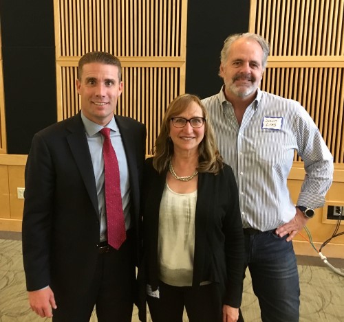 Sen. Mike McGuire (left) with his chief of staff (right) and RTC's Laura Cohen at a May 4 Town Hall in Arcata, California | Photo courtesy RTC